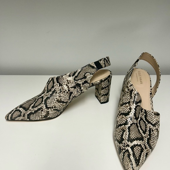 Cole Haan Python Snake Print Vania d'Orsay Pumps Leather Slingback Block Heels 8 - Picture 4 of 5